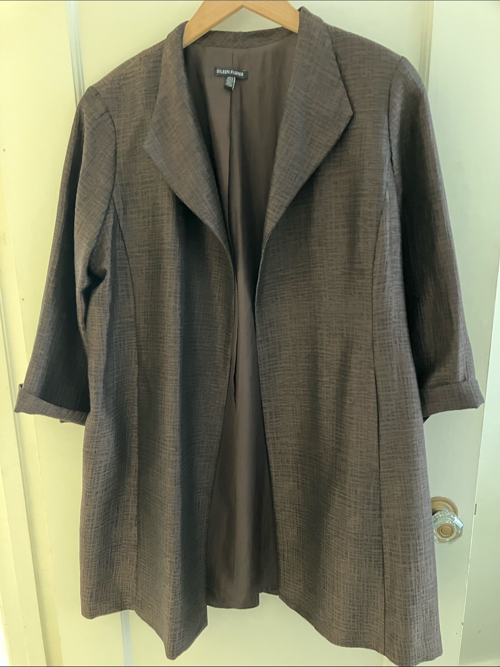 Silk Eileen Fisher Dark Brown Elegant Open-Front Jacket - Picture 9 of 9